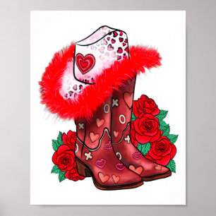 Western Valentines Day Cowgirl Boots Yeehaw Howdy  Poster
