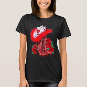 Western Valentines Day Cowgirl Boots Yeehaw Howdy  T-Shirt