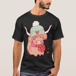 Western Valentines Day Cute Highland Cow Eating A  T-Shirt