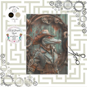 Western Victorian Steampunk Lady Gator Decoupage Tissue Paper