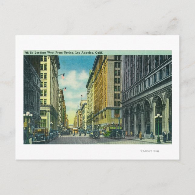 Western View of 7th Street from Spring Street Postcard (Front)