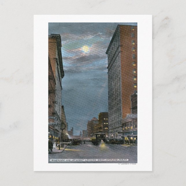 Western View of Riverside Avenue at Night Postcard (Front)