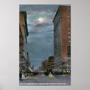 Western View of Riverside Avenue at Night Poster