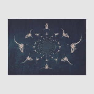 Western Vintage Antique Sepia Dark Blue Bull Skull Tissue Paper