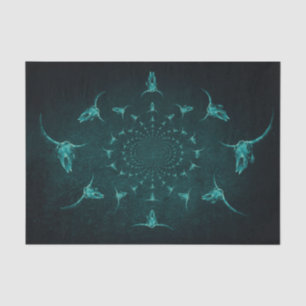 Western Vintage Antique Teal Green Bull Skull Tissue Paper