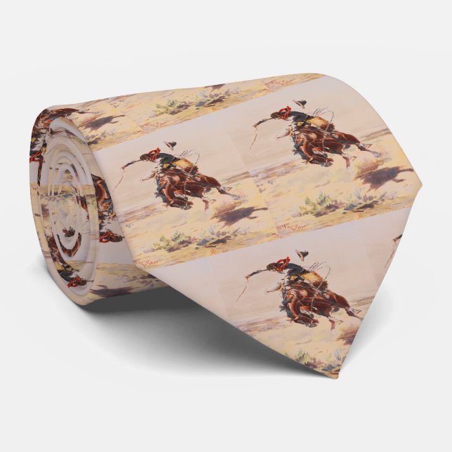 Western Vintage Bronc Rider Mens Necktie (Rolled)