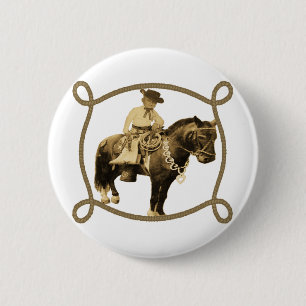 Western Vintage Cowboy On Horse 6 Cm Round Badge