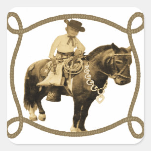 Western Vintage Cowboy On Horse Square Sticker