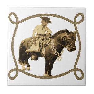 Western Vintage Cowboy On Horse Tile