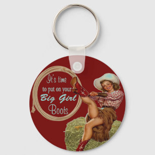 Western Vintage Cowgirl Big Girl Boots Key Ring