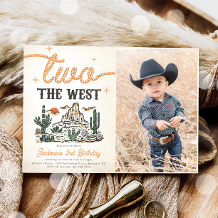 Western Vintage Desert Cowboy 2nd Birthday Photo Invitation