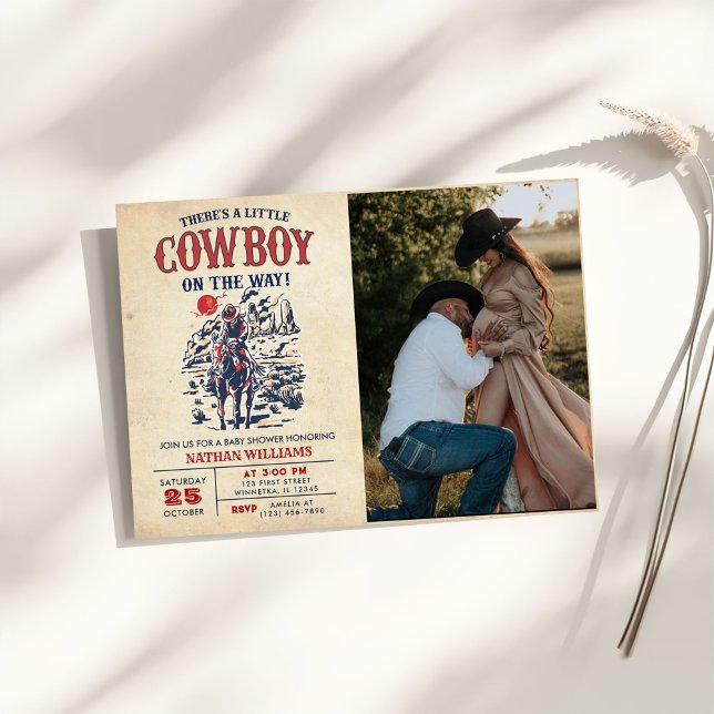 Western Vintage Desert Cowboy Baby Shower Photo Invitation (Creator Uploaded)