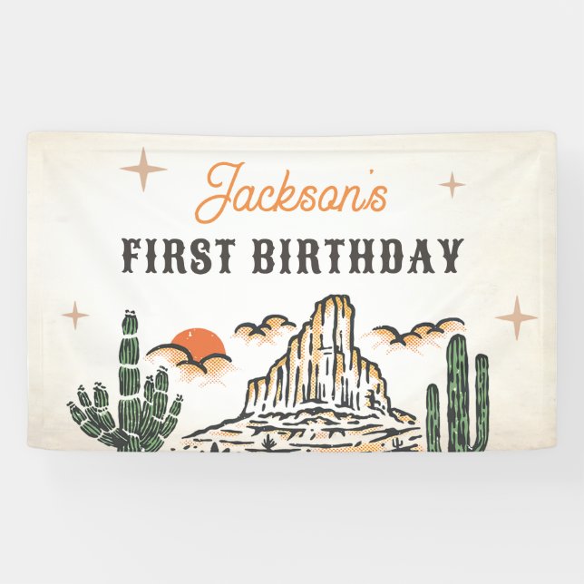 Western Vintage Desert First Rodeo 1st Birthday Banner (Horizontal)