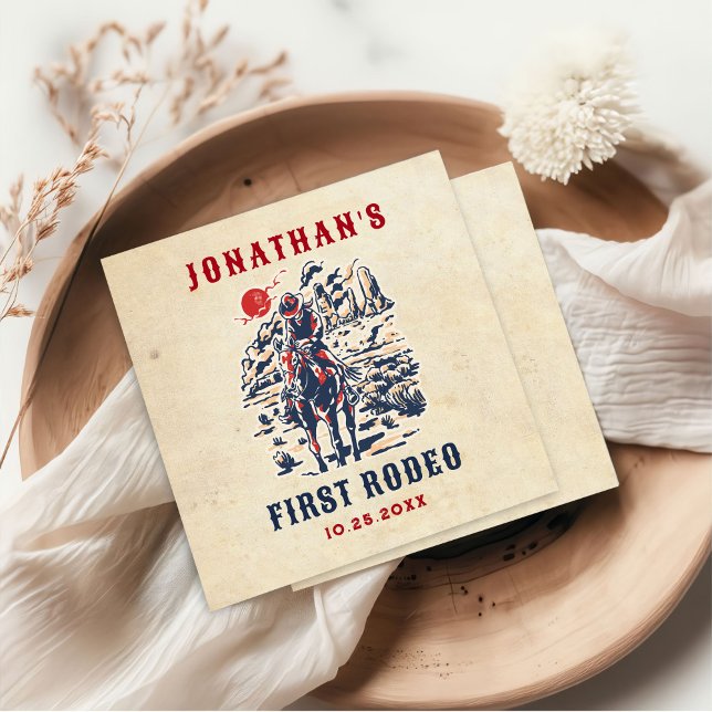 Western Vintage Desert First Rodeo 1st Birthday Napkin (Creator Uploaded)