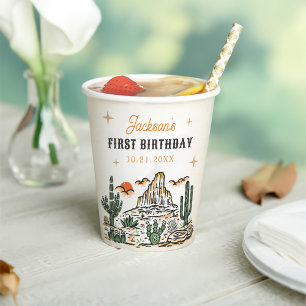 Western Vintage Desert First Rodeo 1st Birthday Paper Cups