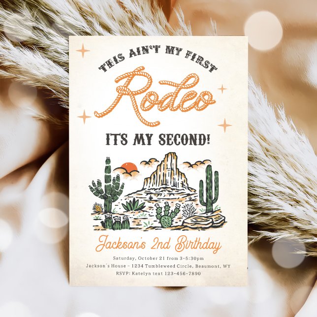 Western Vintage Desert Second Rodeo 2nd Birthday Invitation (Creator Uploaded)