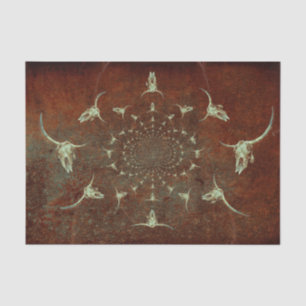 Western Vintage Grunge Brown Teal Bull Skull Tissue Paper