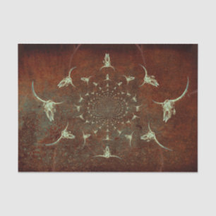 Western Vintage Grunge Brown Teal Bull Skull Tissue Paper