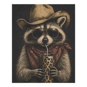 Western Vintage Racoon Lover Gift Photo Print