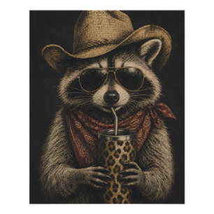 Western Vintage Racoon Lover Gift Poster