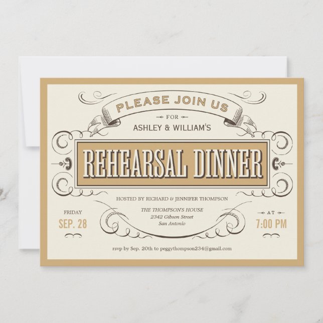 Western Vintage Rehearsal Dinner Invitations (Front)