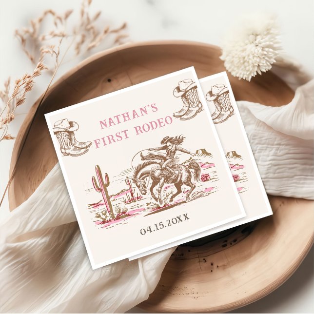 Western Vintage Rodeo Birthday Paper Napkin (Creator Uploaded)