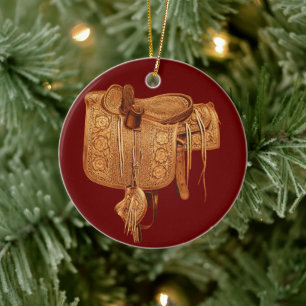 Western, Vintage, Saddle, Country, Christmas Ceramic Tree Decoration