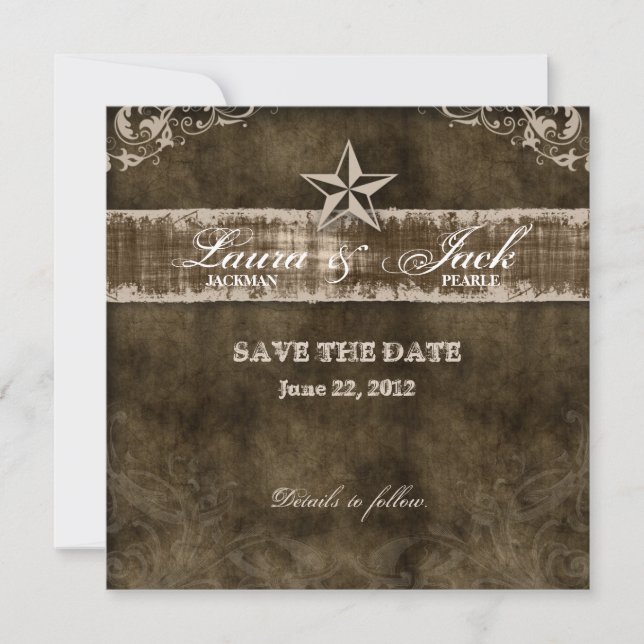 Western Vintage Save the Date Card Beige Star (Front)