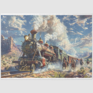 Western Vintage Train Heist Decoupage  Tissue Paper