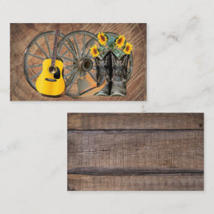 Western Wagon Wheel Guitar Cowboy boots Sunflower  Business Card