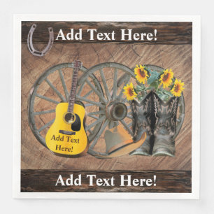 Western Wagon Wheel Guitar Cowboy boots Sunflower  Napkin