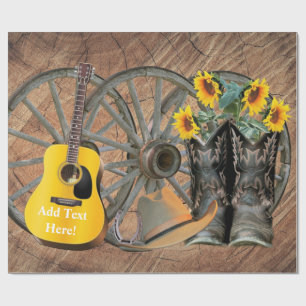Western Wagon Wheel Guitar Cowboy boots Sunflower  Wrapping Paper