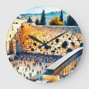 Western Wall Kotel Water Colour Art Large Clock