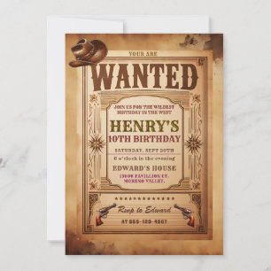 Western Wanted Cowboy Birthday Invitation