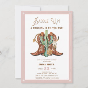 Western Watercolor Baby Girl Shower Invitation