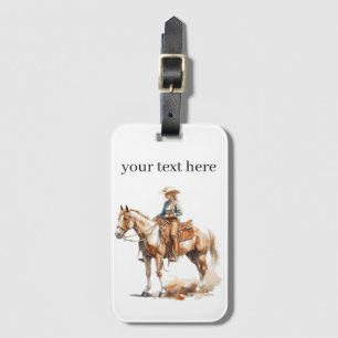 Western Watercolor Blonde Cowgirl, custom Luggage Tag