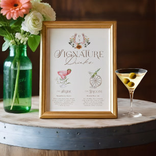 Western Watercolor Bride & Groom Signature Drinks Poster