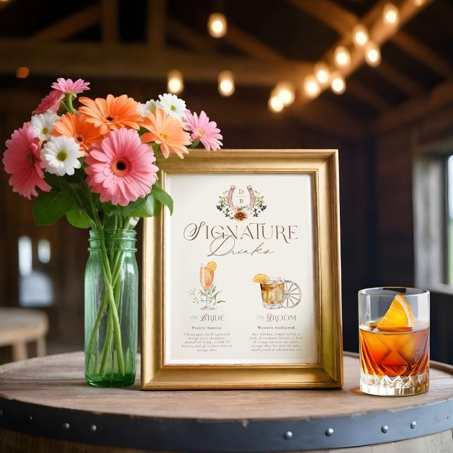 Western Watercolor Bride & Groom Signature Drinks Poster (Creator Uploaded)