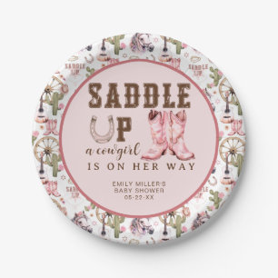 Western Watercolor Cowgirl Baby Shower Paper Plate