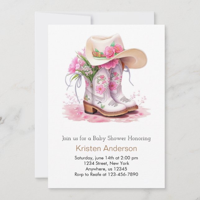 Western Watercolor Delight Cowgirl Baby Shower Invitation (Front)