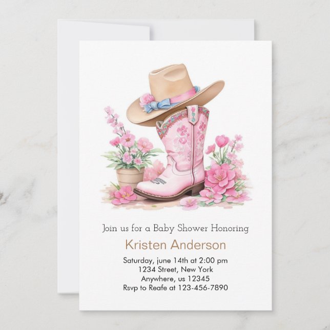 Western Watercolor Dream Cowgirl Baby Shower Invitation (Front)