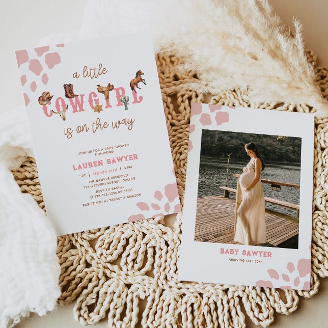 Western Watercolor Photo Baby Girl Shower Invitation (Creator Uploaded)