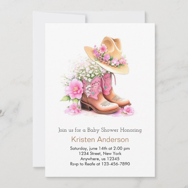Western Watercolor Wildflowers Cowgirl Baby Shower Invitation (Front)