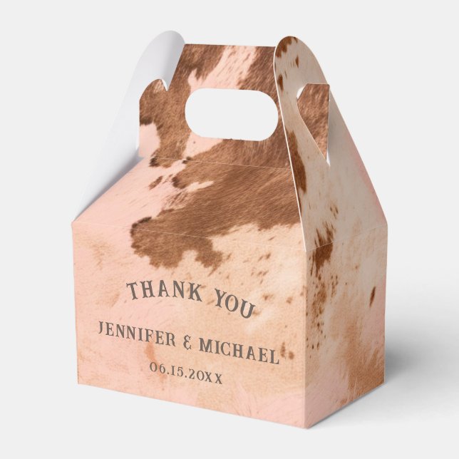 Western Wedding Blush Cowhide Country Favour Box (Front Side)