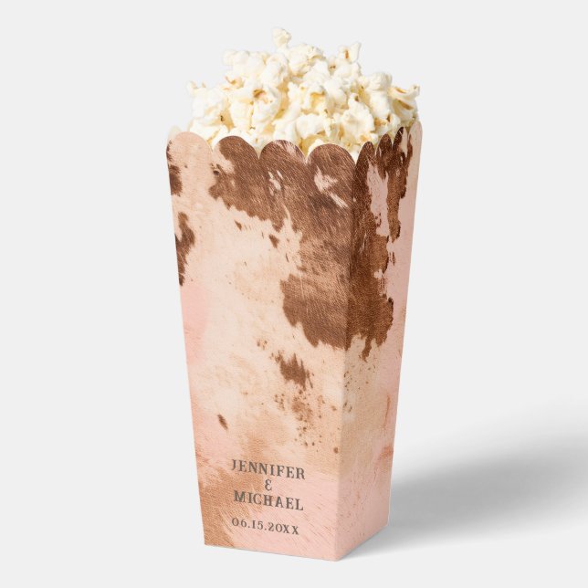Western Wedding Blush Cowhide Country Popcorn Favour Box (Popped)