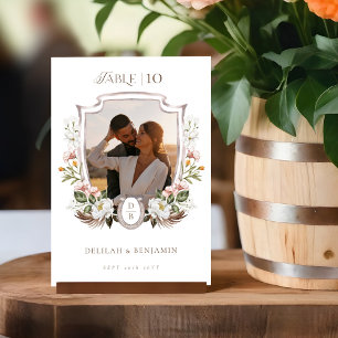 Western Wedding Boho Floral Photo Crest Horseshoe Table Number