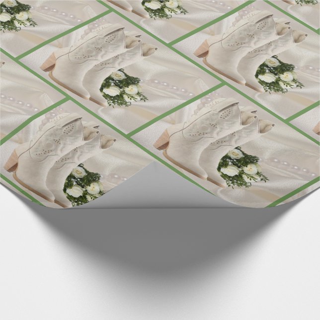 Western Wedding Cowboy Boots And Bouquet Gift Wrap (Corner)