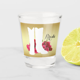 Western Wedding Cowboy Boots And Roses  Bride Shot Glass