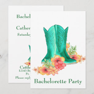 Western Wedding Cowboy Boots Flowers Bachelorette Invitation