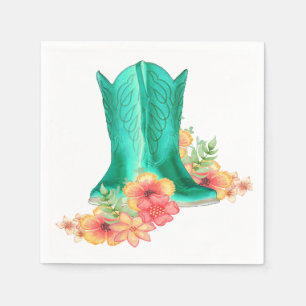 Western Wedding Cowboy Boots Flowers Custom Name Napkin
